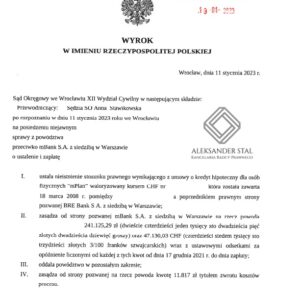 wyrok frankowy mBank Wrocław