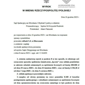 mbank zarzut zatrzymania nieważność prawomocna Wrocław